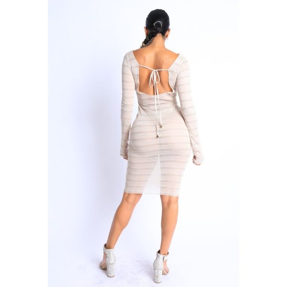 Women's Open Back Knit Midi Cover Up Dress Swim Bikini Cover up Dress Nude S M L - Picture 4 of 11